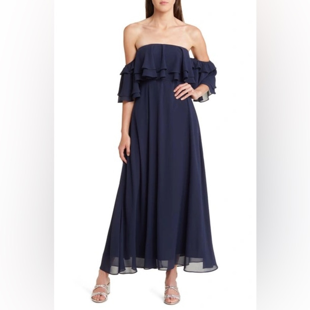 Lulus | Just Love Navy Blue Off-the-Shoulder Ruffled Maxi Dress | Size M
